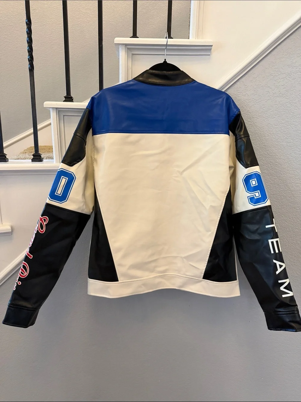 Adult Goodlife Blue White Black Racing 'SPEED' Leather Jacket